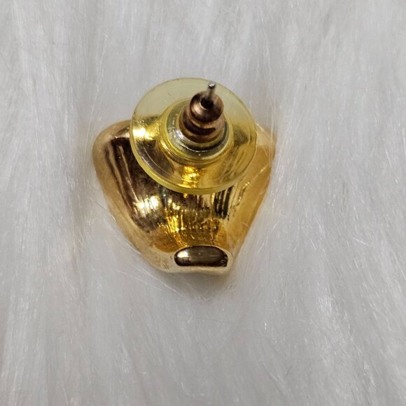 Vintage Unsigned Designer Gold Plated Triangle Pave Rhinestone Pierced Earrings - Picture 4 of 4